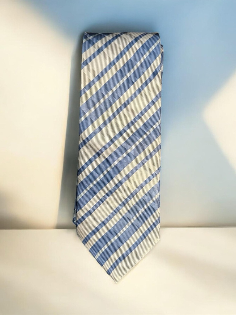 Men's Light Blue and White Plaid Necktie - Marc Ferrier